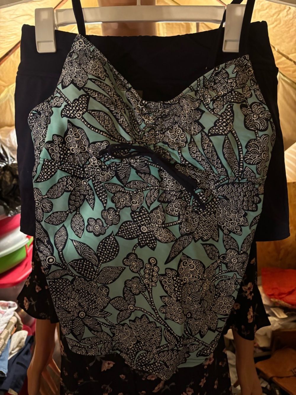 Women’s Floral Printed Aqua & Blue Tankini Top & Blue Skort